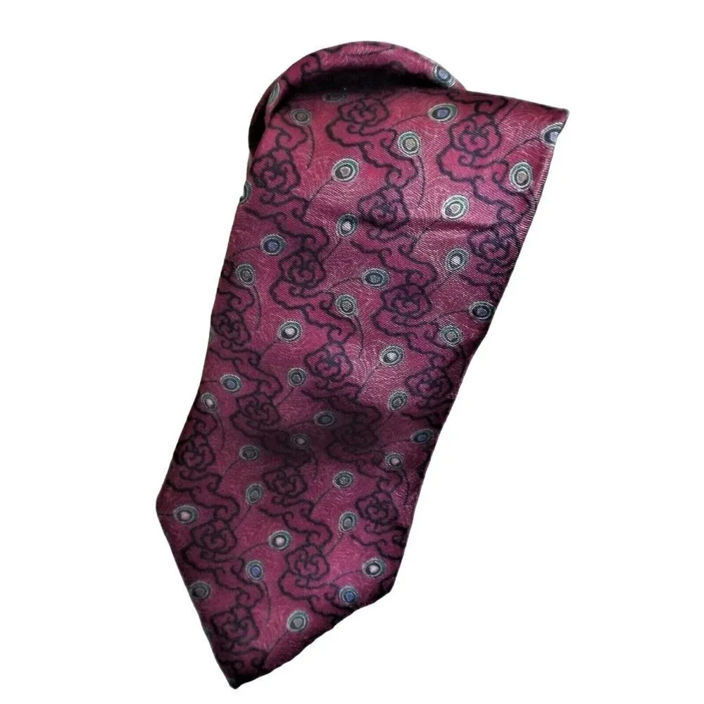 Museum of Fine Arts Boston Men's Silk Tie Burgundy Abstract Print 56 inches